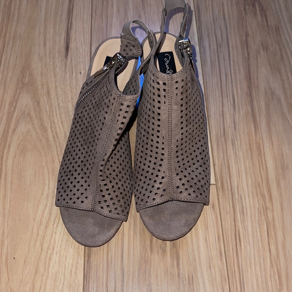 David Aaron Taupe Heeled Sandals TBD
